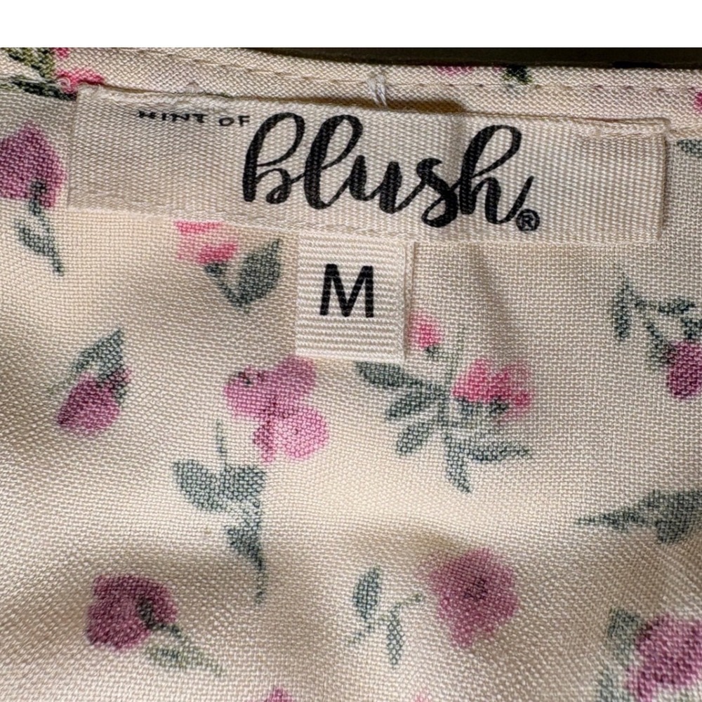 Hint of Blush Womens Floral Peplum Top Cream Pink V-Neck Smocked Back Size M - Picture 4 of 9